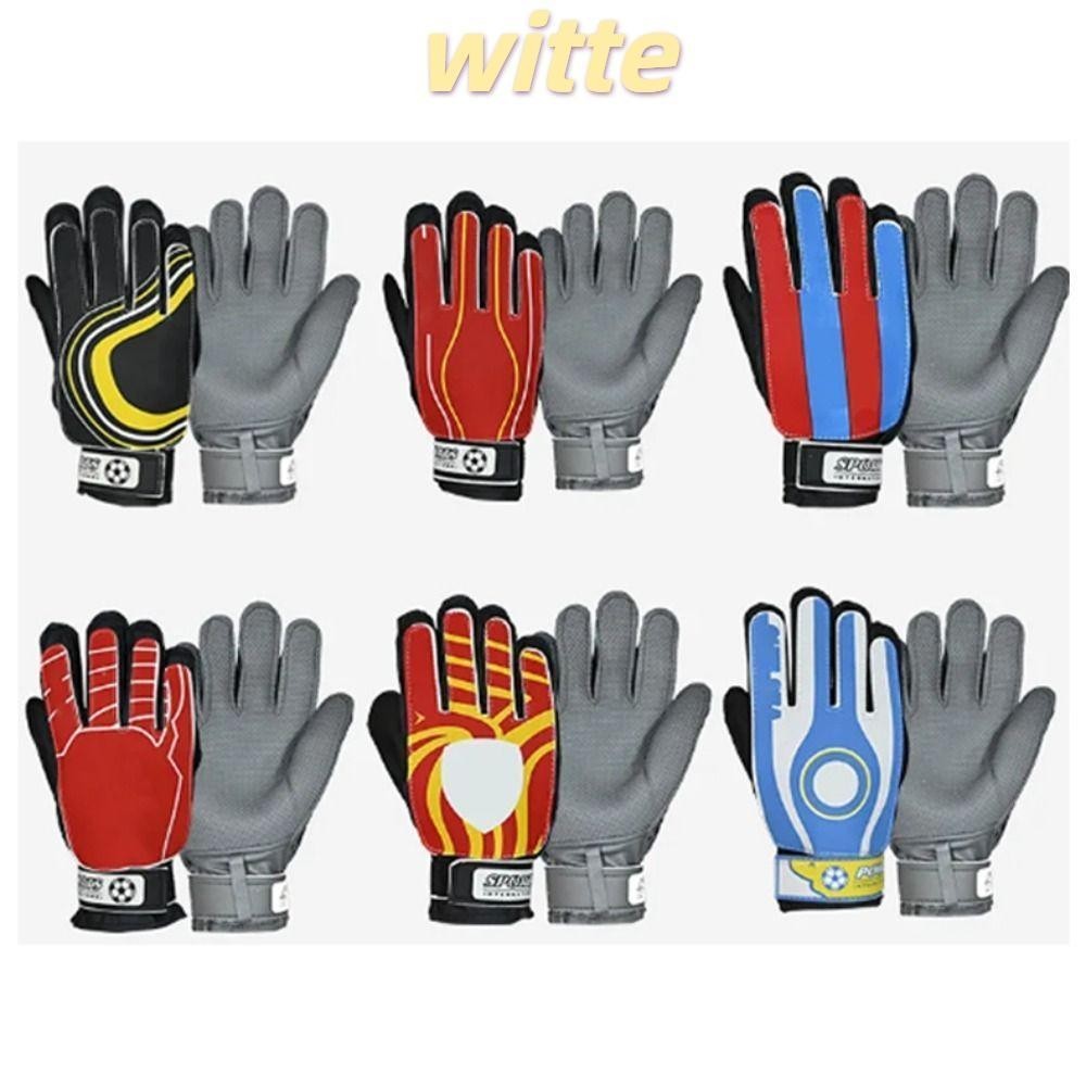 Witte ถุงมือผู้รักษาประตู, ถุงมือฟุตบอล กันลื่น แบบมืออาชีพ, โลโก้ทีม PU หนา เด็ก ถุงมือยาง