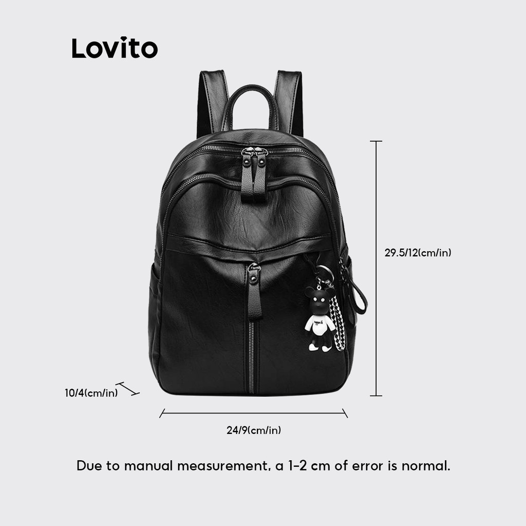 Lovito กระเป๋าเป้สะพายหลัง ลำลอง ความจุสูง สีพื้น มีซิป สำหรับผู้หญิง LNA09180 (สีดำ)