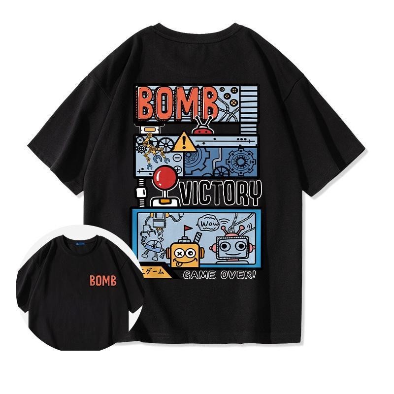 Lucifer （จัดส่งตลอด 24 ชั่วโมง） เกาหลี oversize คอกลม เสื้อยืด CMDXY0408 ผ่อน ผ้าคอตตอน ลายสกรีน ฤดูร้อน สบาย - รูปที่ 2