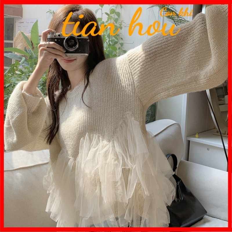 เสื้อกันหนาวแขนยาว ผ้าถัก ทรงหลวม สไตล์แฟรี่ สําหรับผู้หญิง สินค้าพร้อมส่ง