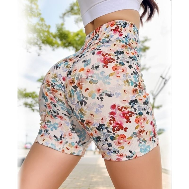 กางเกงโยคะสั้น women เอวสูง ยกกระชับสะโพก ไม่มีตะเข็บ ลายพิมพ์แฟชั่น ใส่วิ่งออกกำลังกาย ยืดหยุ่นสูง ใส่สบาย ไซส์เอเชีย