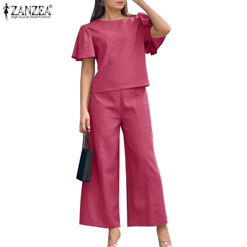 Zanzea ชุดลําลอง คอกลม เอวยางยืด กระดุม สีพื้น สไตล์วินเทจ สําหรับผู้หญิง