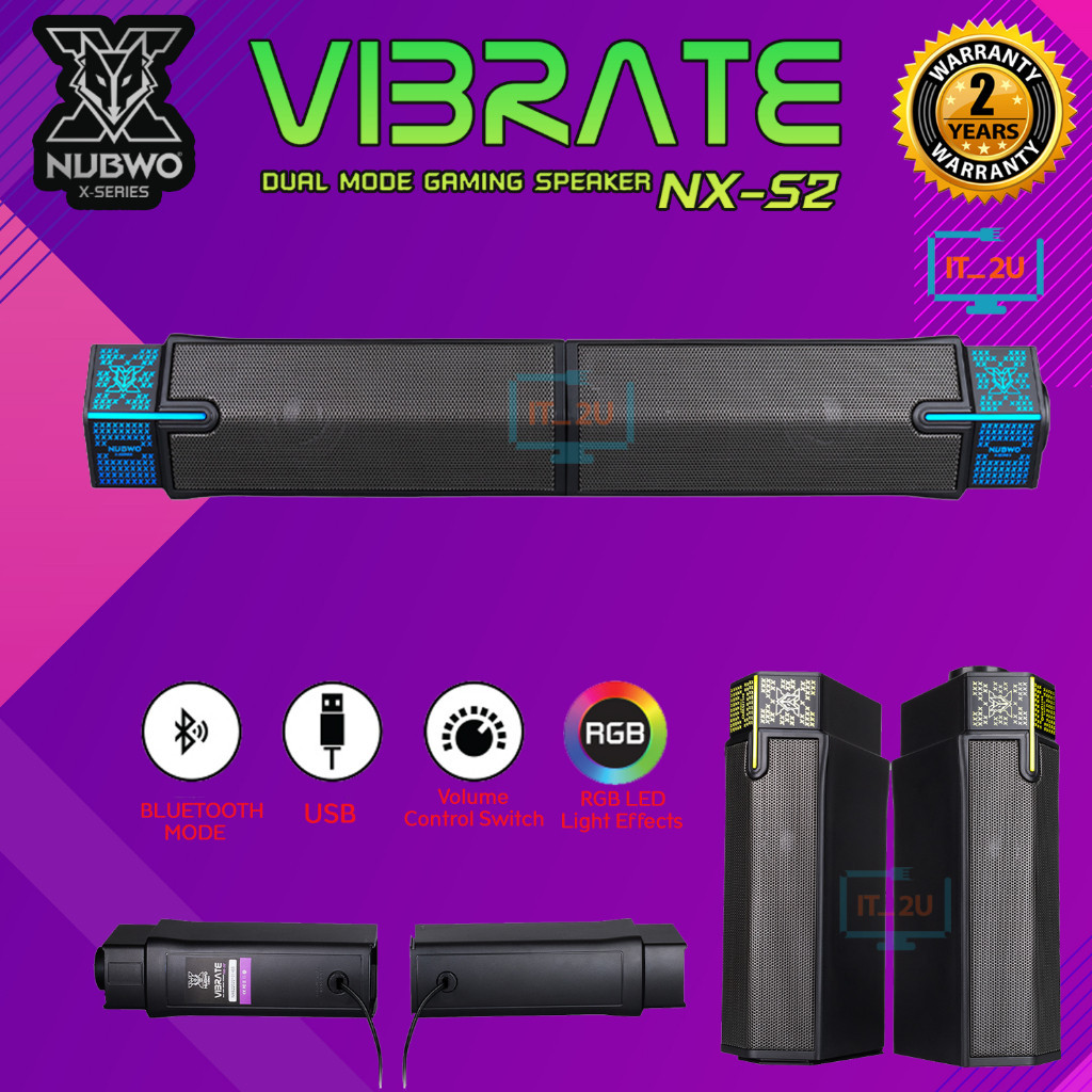 ลำโพงบลูทูธ Nubwo NX-S2 VIBRATE USB Bluetooth Speaker ลำโพงเกมมิ่ง มีบลูทูธมีไฟ ประกอบเป็นซาวด์บาร์ไ