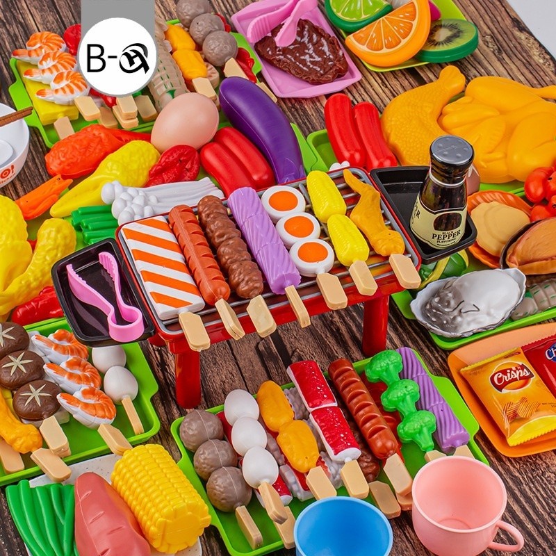 BHQ 109PCS ของเล่นบาร์บีคิว ของเล่นทำอาหาร อาหารจำลอง ฝึกทักษะการลงมือของเด็กๆ