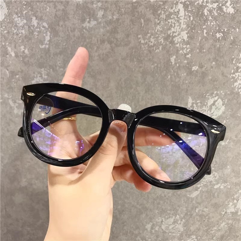 แว่นตา กรอบกลม สีดํา ป้องกันแสงสีฟ้า เลนส์ / แว่นตา Unisex / Klasik Cermin Mata Bulat Hitam