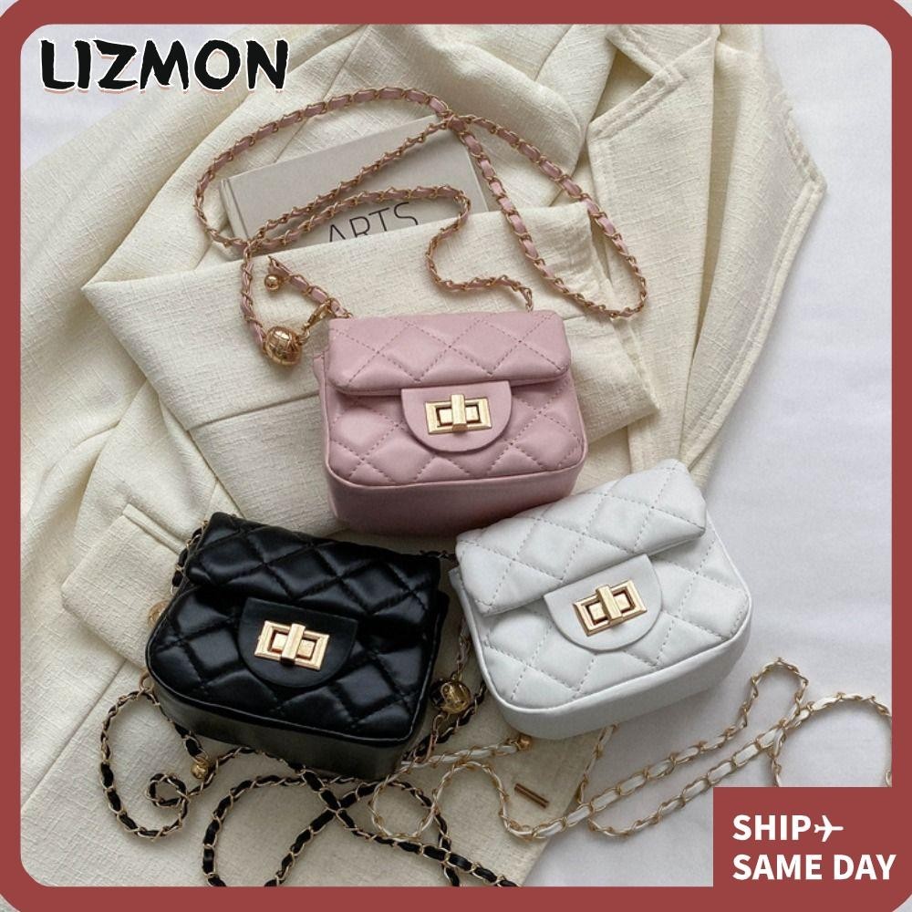 Lizmon กระเป๋าสะพายข้าง ทรงสี่เหลี่ยม ขนาดเล็ก สีพื้น วินเทจ โซ่ตาข่าย เรียบง่าย