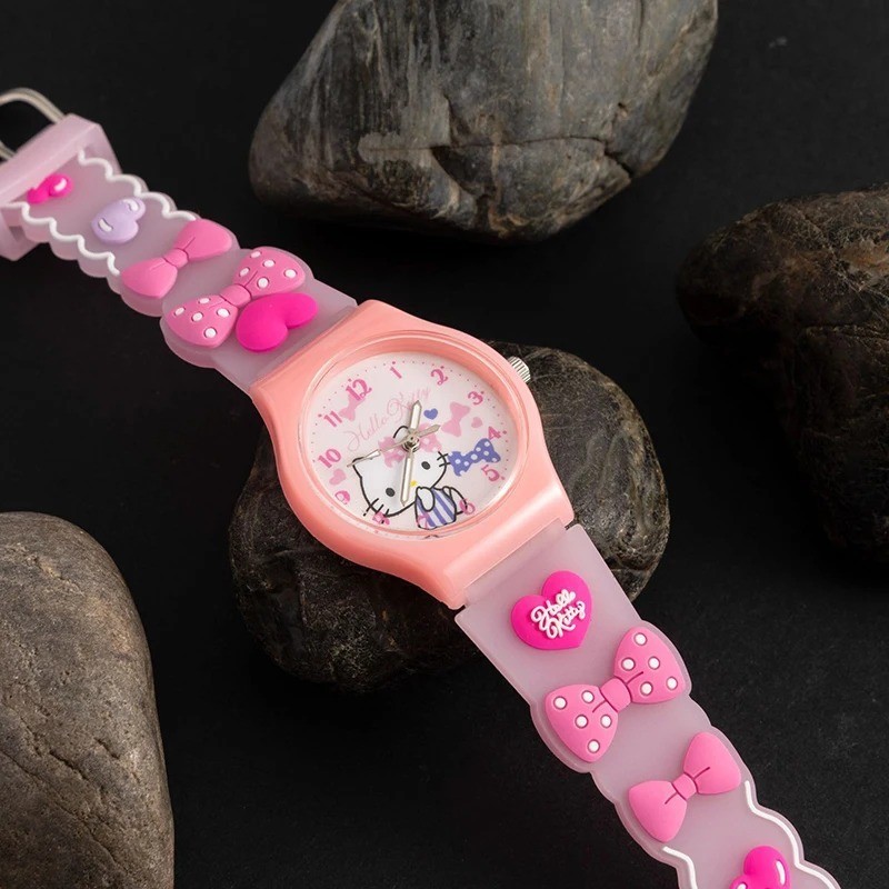 Sanrio นาฬิกาข้อมือควอตซ์แฟชั่น กันน้ํา ลายการ์ตูนคิตตี้ Cinnamoro 3D สําหรับเด็ก