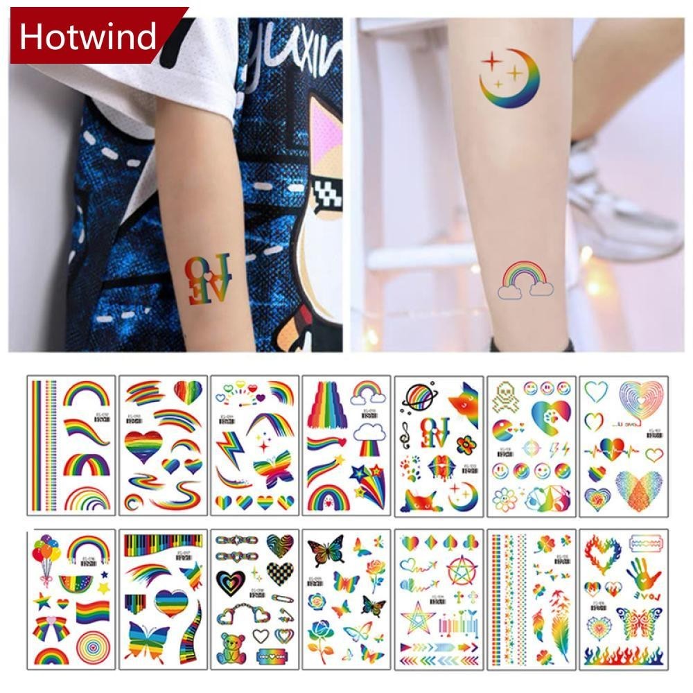 Hotwind สติกเกอร์รอยสักชั่วคราว สีรุ้ง กันน้ํา ติดทนนาน D8N9
