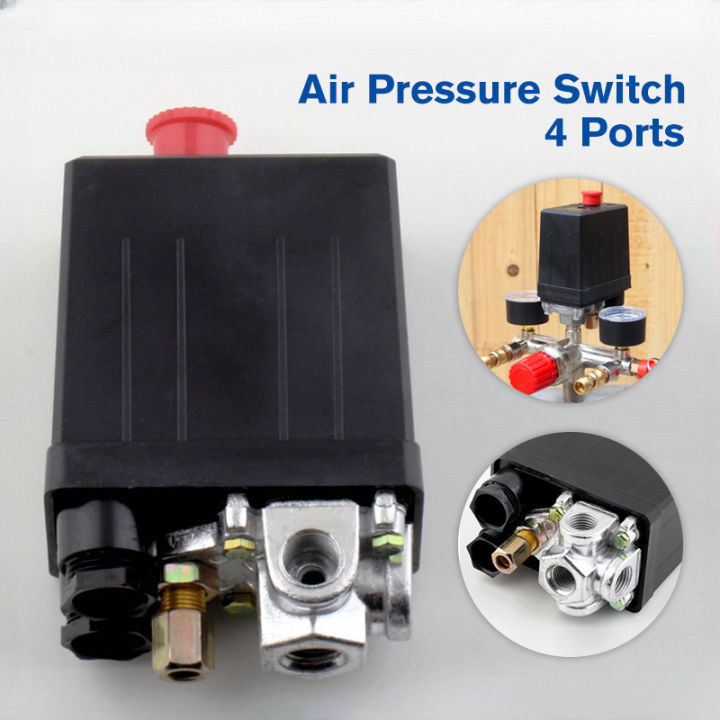 666 Tool คอมเพรสเซอร์ควบคุมหนัก220V 16A สี่พอร์ต 90PSI-120PSI ควบคุมสวิตช์แรงดัน PC-7 (4WAY) 4ทาง