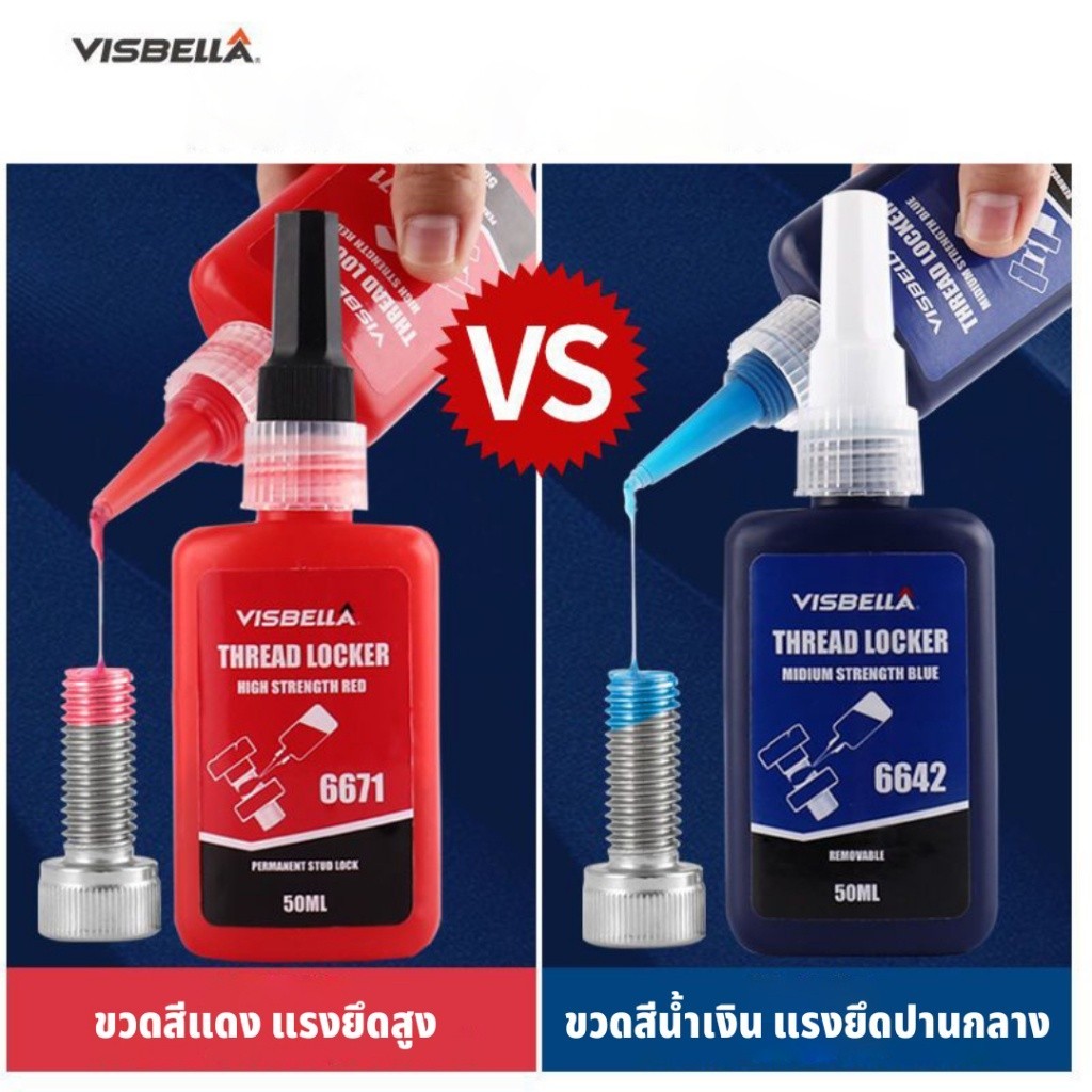 VISBELLA น้ำยาล็อคเกลียว น้ำยากันคลาย แรงยึดปานกลาง แรงยึดสูง ขนาด10ml/50ml