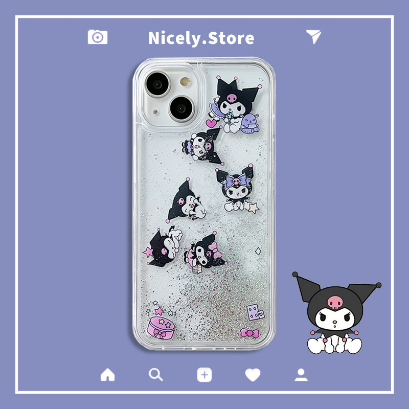 เคสโทรศัพท์มือถือแบบแข็ง ใส มีทรายไหล กันกระแทก ลาย Kuromi Slider น่ารัก สําหรับ iPhone 15 14 13 12 Pro Max 11 12Promax