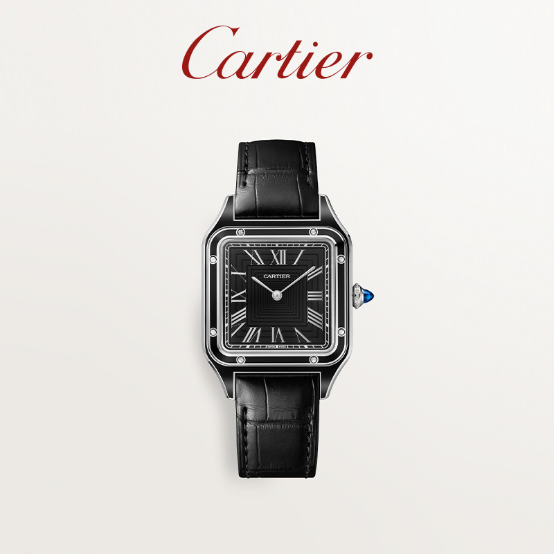 Cartier Cartier Santos-Dumont นาฬิกาข้อมือ สายหนัง สเตนเลส สีดํา