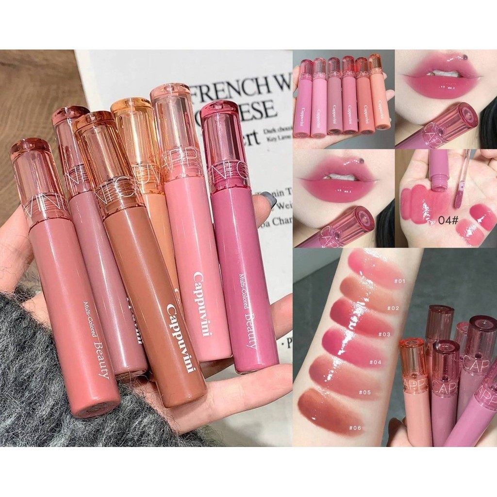 ลิปกลอส Cappuvini เจลลี่ กันน้ำ ให้ความชุ่มชื่น มีให้เลือก 6สี