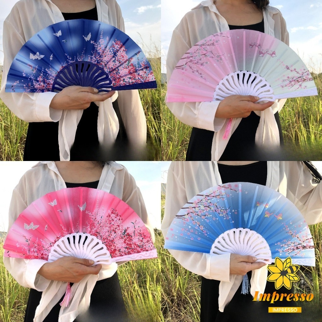 Impresso พัดแบบพับได้สไตล์จีนขนาด 23cm ลายดอกไม้ สไตล์เรโทร Hand Fans - รูปที่ 4
