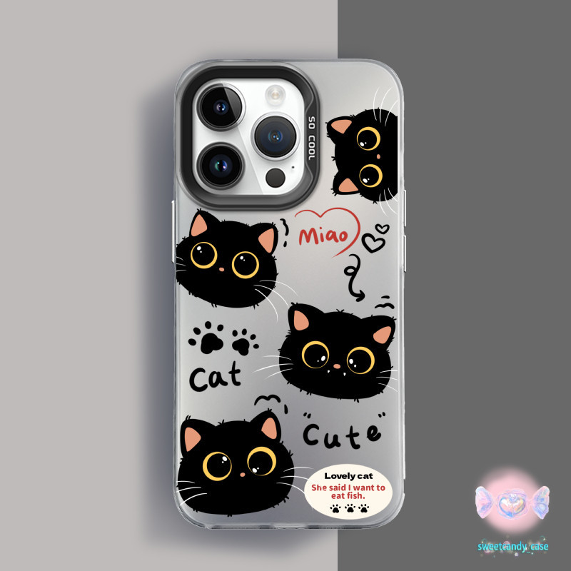 [จัดส่งในพื้นที่] เคสโทรศัพท์มือถือลายแมวสีดำสีเงินเข้ากันได้กับiPhone12 13 14 15Pro MAX XR XS 6 7 8Plus SE 2020 cover