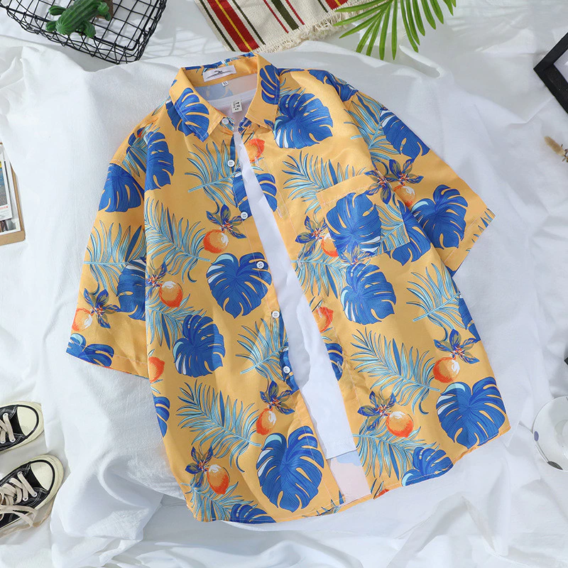 Maisida เสื้อแขนสั้นลายดอก สไตล์ฮาวาย ทรงหลวม thumbnail 6