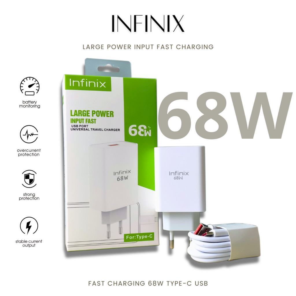 เครื่องชาร์จ Infinix 68W 99% สําหรับ Infinix Note 30 / Infinix Zero 20 / Infinix GT 10 Pro Type-C ชาร์จเร็ว - U450XEA