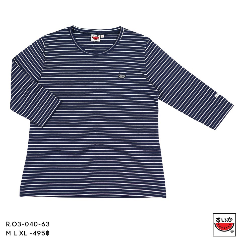 เสื้อแตงโม (SUIKA) - เสื้อแตงโม ริ้วคอกลมแขนสามส่วน ปักแตงโมตรงอก (R.O3-040) — صورة 3