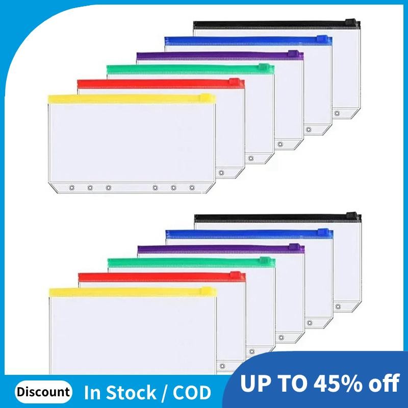 12 ชิ้น A6 6 หลุม Binder กระเป๋ากันน้ํา PVC Budget ซองจดหมายซิป Binder กระเป๋าสําหรับโน๊ตบุ๊ค Planner Journey Binders
