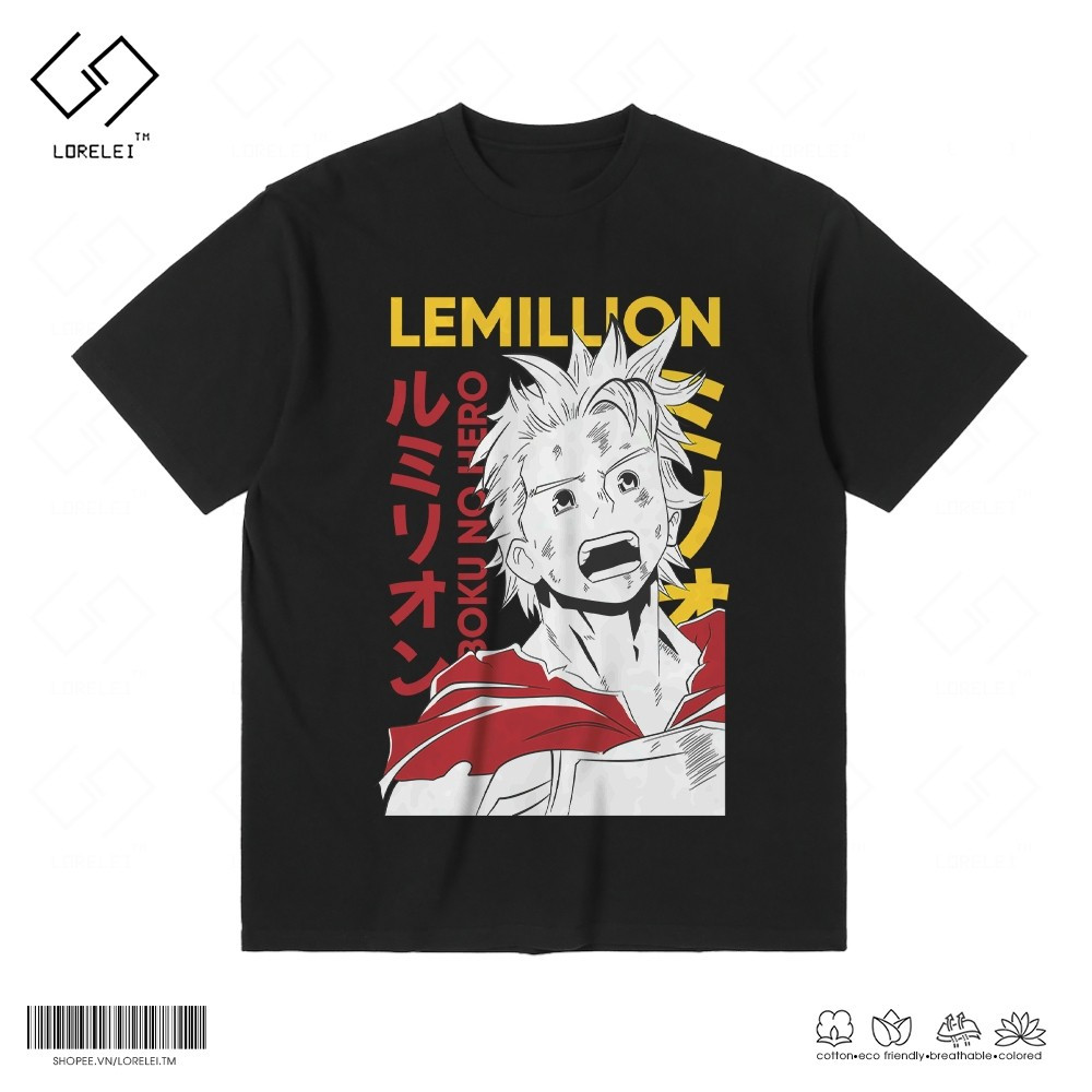เสื้อยืดแขนสั้นผู้ใหญ่ My Hero Academia Lemillion Cotton 100%พิมพ์อะนิเมะ