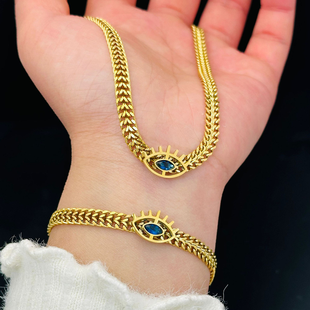 สร้อยข้อมือผู้หญิงชุบทอง 18k สีฟ้า/สีดํา/สร้อยคอ Devils Eye Influencer สไตล์ชุด