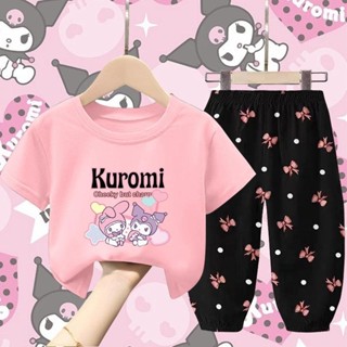 2025 Kuromi Fashion Girls Kids Set เสื้อยืดและกางเกงชุดน่ารั…