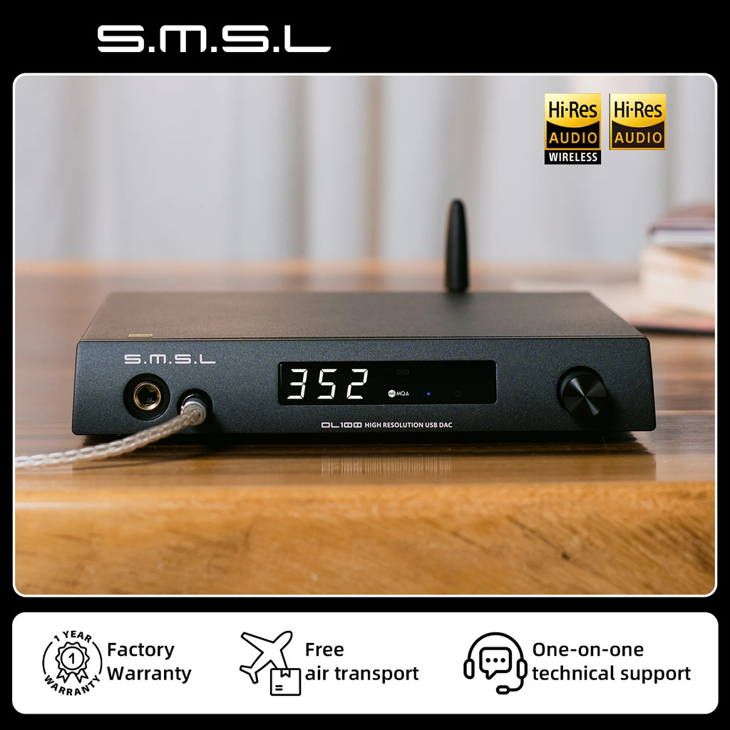 SMSL DL100 DAC และเครื่องขยายเสียงหูฟัง Class A สีดำ โลหะ