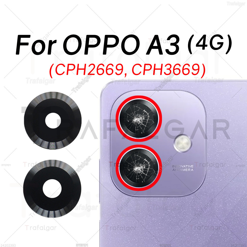 เลนส์กล้องด้านหลังสําหรับ OPPO A3 4G กล้องด้านหลังเปลี่ยนฝาครอบกระจกพร้อมสติกเกอร์กาว CPH2669 CPH366