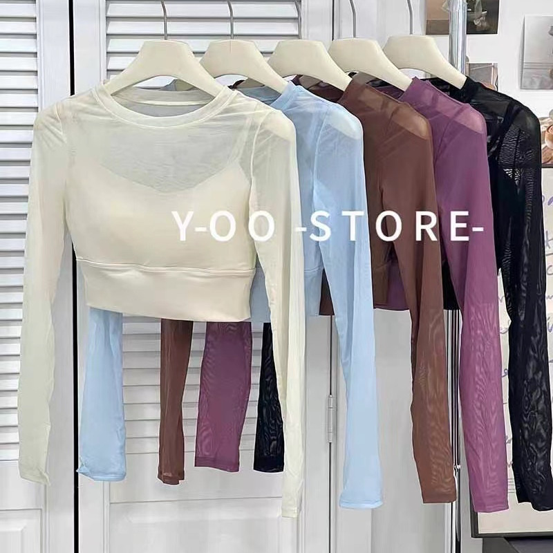 【MAGGIEYOGA】เสื้อครอปท็อป ผ้าตาข่าย ระบายอากาศ สําหรับใส่เล่นกีฬา โยคะ