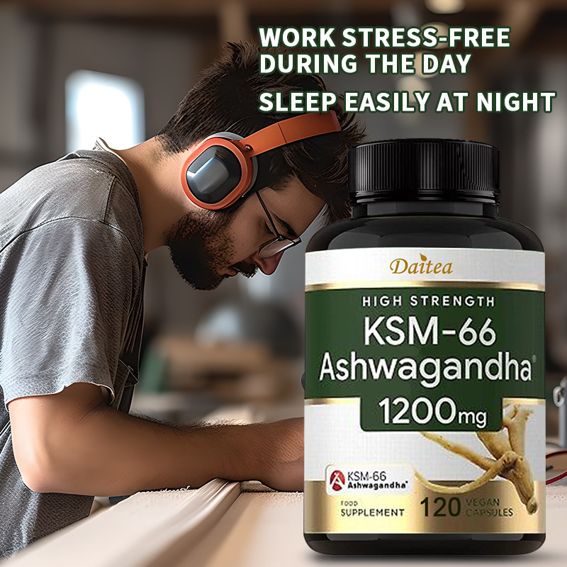 Ashwagandha แคปซูล 1200 มก. พร้อมสารสกัดจาก Ashwagandha KSM-66-120 แคปซูลมังสวิรัติ - บรรเทาความวิตกกังวล, อาหารเสริมบรรเทาความเครียด
