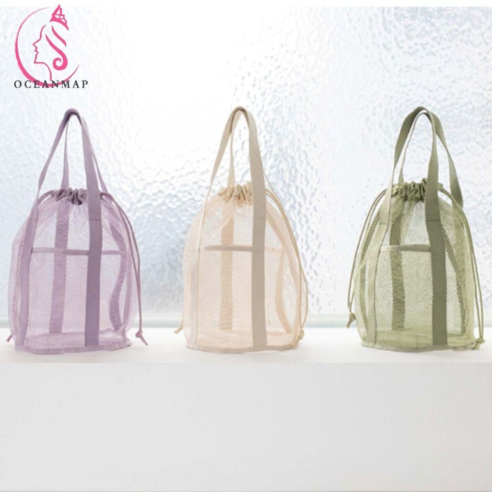 Oceanmap กระเป๋าตาข่ายใส แบบหูรูด สําหรับใส่เครื่องสําอาง ของใช้ในห้องน้ํา