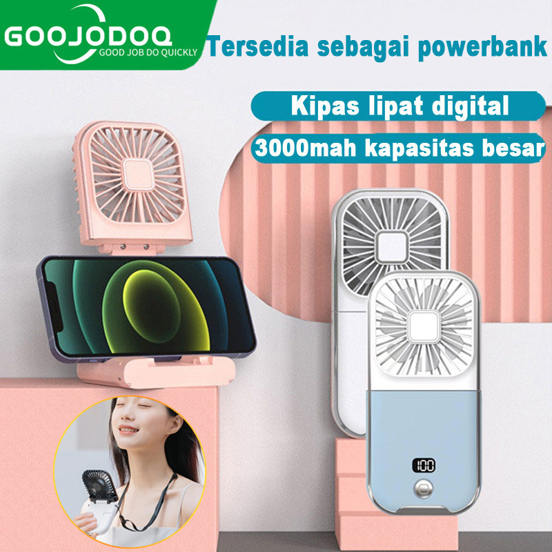 GOOJODOQ พกพาพัดลมมินิ USB ที่พับได้พร้อมที่ตั้งโทรศัพท์มือถือ / พัดลมมินิพับได้ 3 ใน 1 / พาวเวอร์แบ