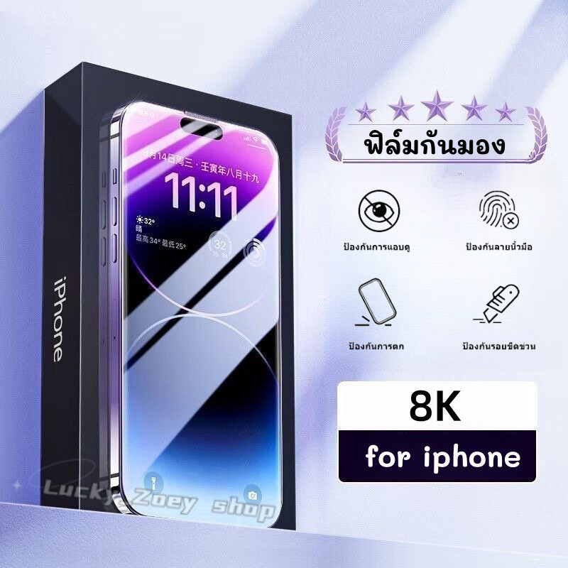[มีกันขอบ] ฟิล์มกันมอง สำหรับiPhone 14 13,12 pro max 11 mini ฟิล์มกันเสือก ไอโฟน X 8 6 6s Plus 7 XS 