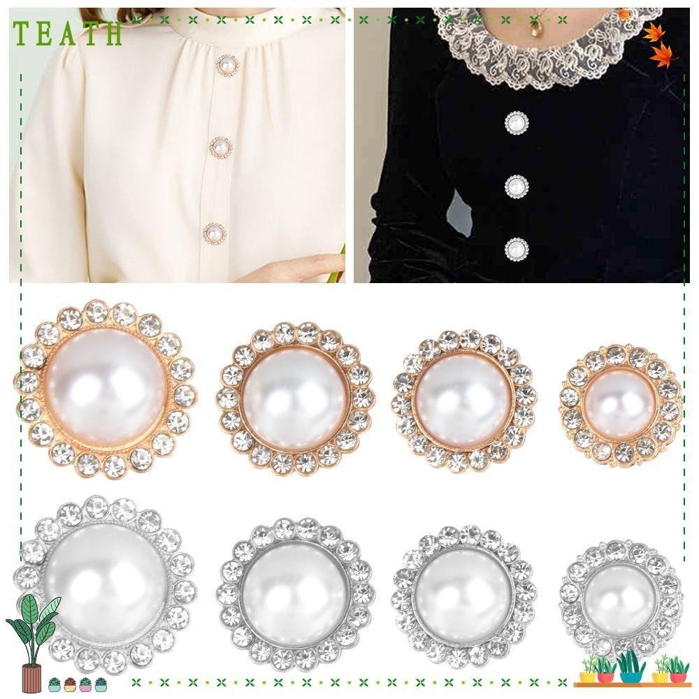 Teath กระดุมไข่มุก พลอยเทียม แวววาว สําหรับเย็บผ้า เสื้อผ้า DIY 10 ชิ้น