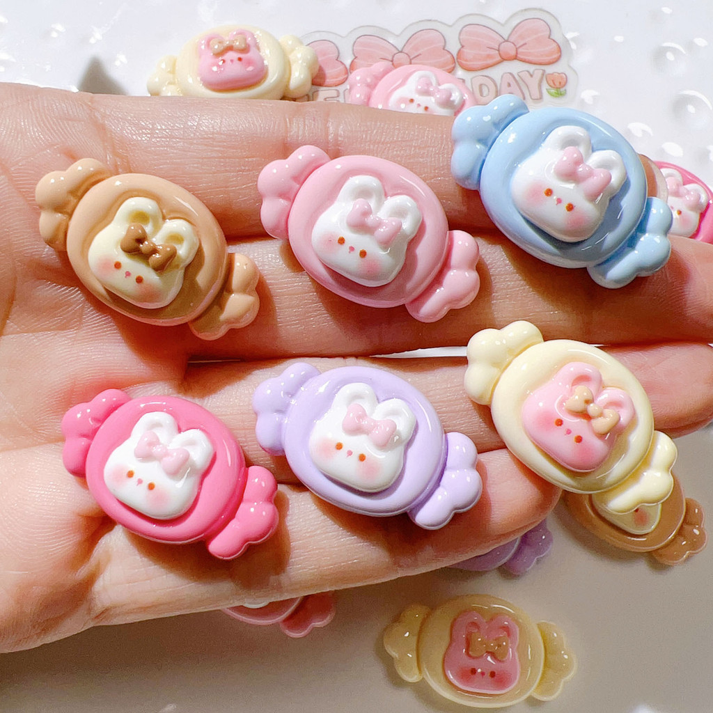 แผ่นกาวเรซิ่น รูปกระต่าย สีแคนดี้ แฮนด์เมด สําหรับติดรองเท้า หมวก เครื่องประดับ diy