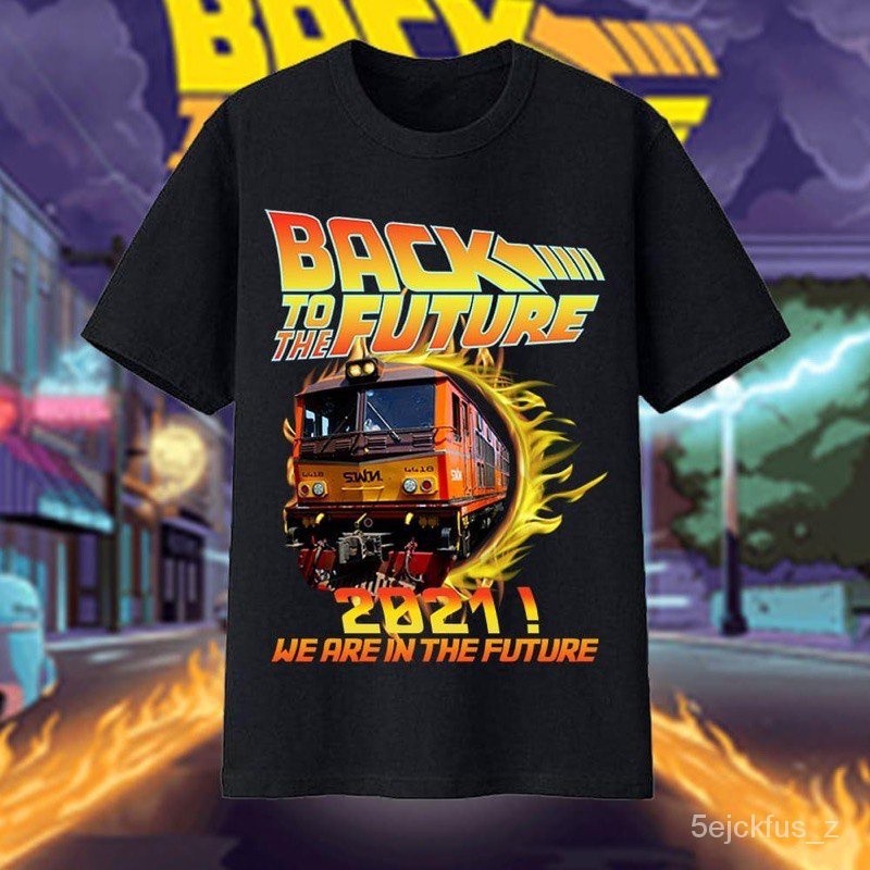 เสื้อยืดผ้าฝ้ายพิมพ์ลายขายดี เสื้อยืด back to the future รถไฟไทย เสื้อยืดคอกลม S-3XL