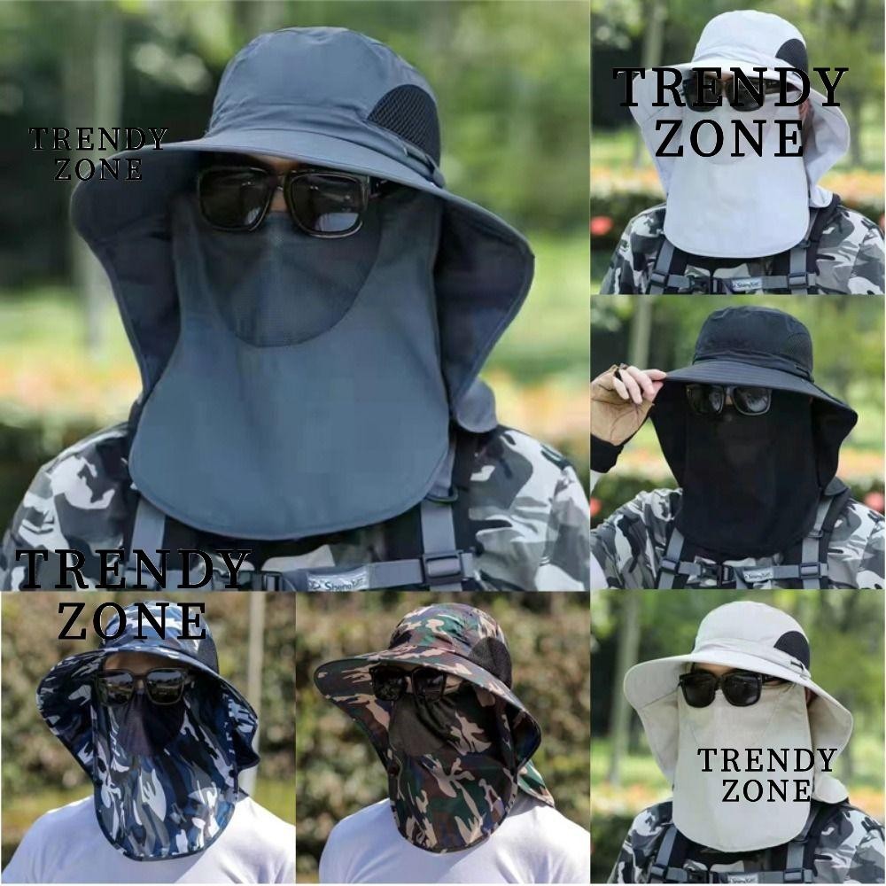 Trendyzone หมวกตกปลา หมวกกันแดด ปีกกว้าง แบบเต็มหน้า เหมาะกับฤดูร้อน สําหรับผู้ชาย และผู้หญิง 1 ชิ้น