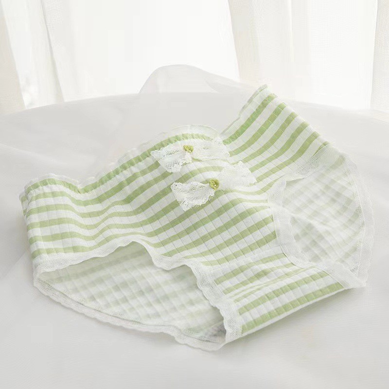 กางเกงชั้นใน ผ้าฝ้ายแท้ เอวกลาง ประดับโบว์น่ารัก สีรุ้ง สําหรับผู้หญิง - รูปที่ 5