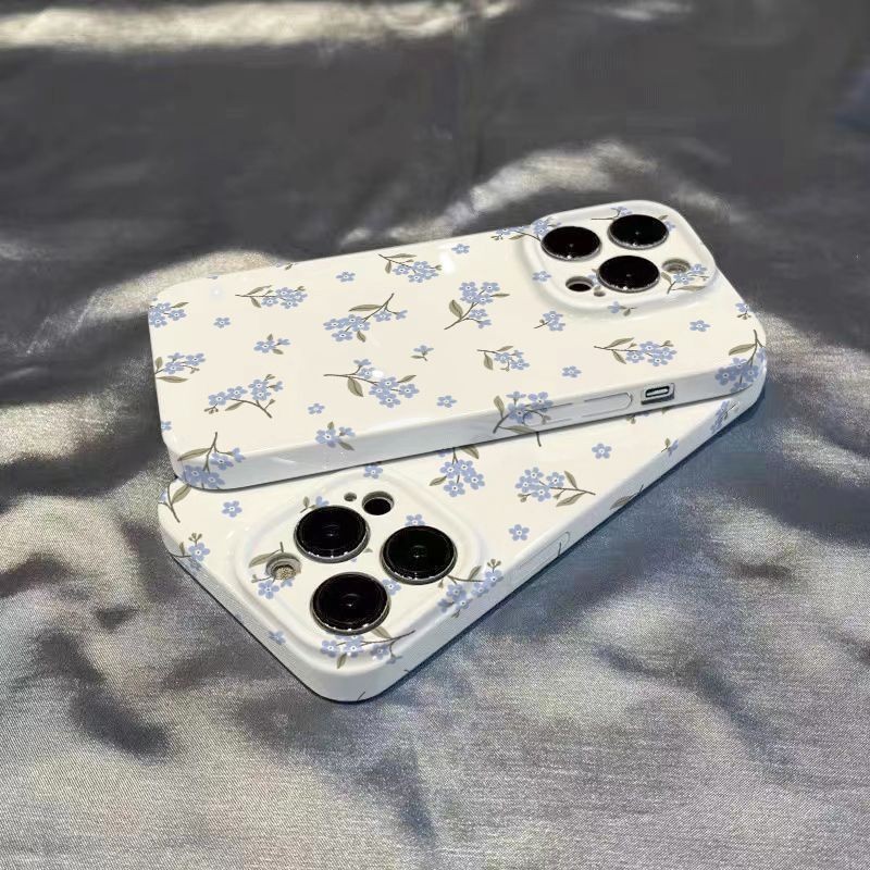 เคสโทรศัพท์มือถือแบบแข็ง กันกระแทก ลายดอกไม้ สีฟ้า เรียบง่าย สําหรับ iPhone 11 12 13 14 15 pro max 7 8 plus xr x xs max 12pro 13promax 14promax