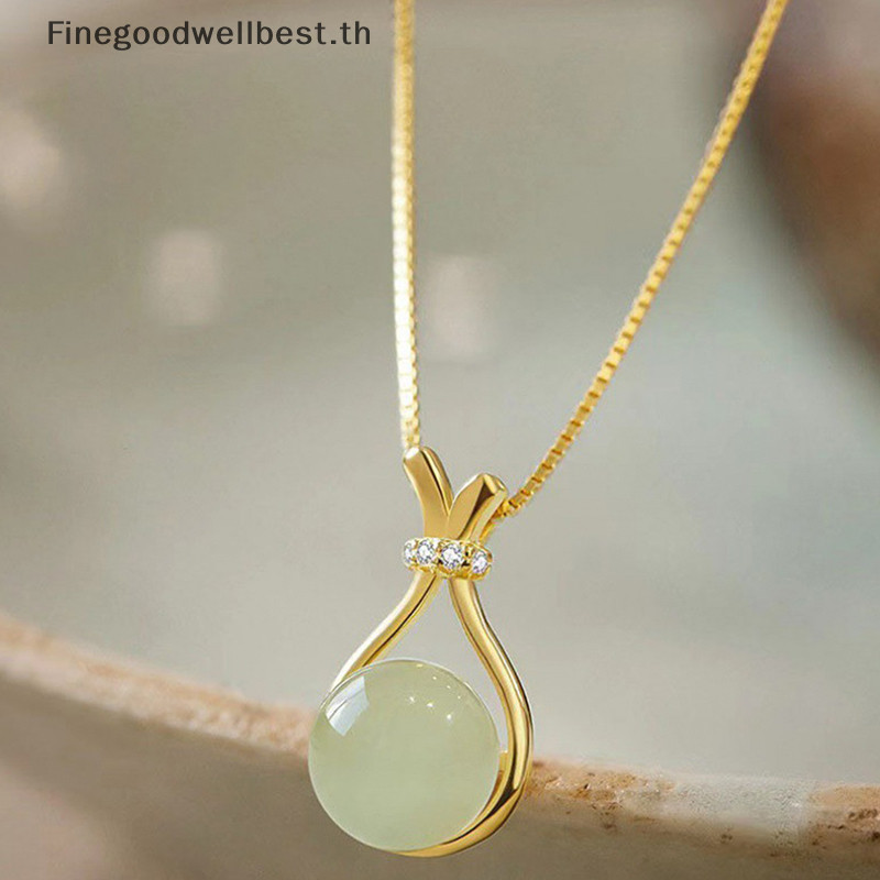 Fbth ขายดี สร้อยคอโลหะ ทอง 18K จี้หยก เครื่องประดับแฟชั่น สําหรับผู้หญิง
