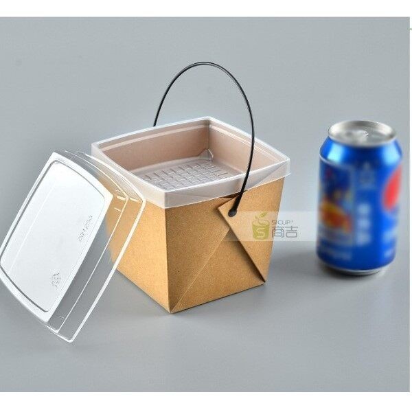 กล่องกระดาษใส่อาหาร ขนาด1200ml (40oz) มีชั้นแบ่งในตัว มาพร้อมฝาปิด แพ็คละ 10ชุด กล่องบะหมี่ กล่องกระดาษหูหิ้ว - รูปที่ 4