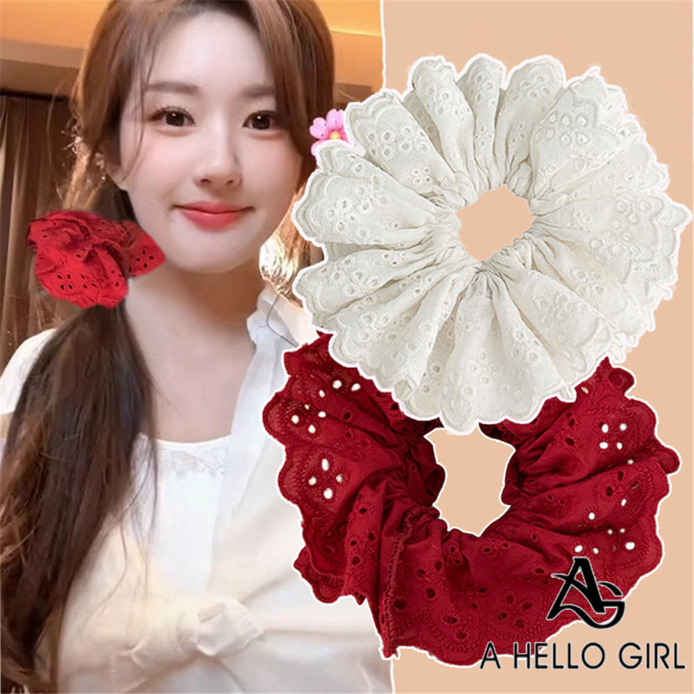 A HELLO GIRL Super Fairy ลูกไม้ ขนาดใหญ่ ยางรัดผม ยางรัดผม เชือกคาดศีรษะ ฝรั่งเศส ย้อนยุค เครื่องประดับผม