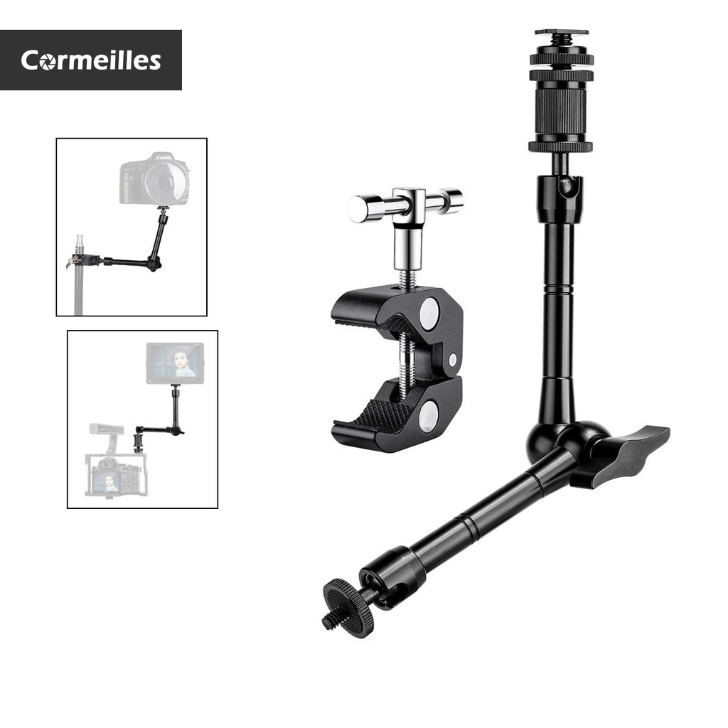 Cormeilles คลิปหนีบแขน 11 นิ้ว และคีมหนีบ ปรับได้ ขนาดใหญ่ พร้อมเกลียว 1/4 นิ้ว และ 3/8 นิ้ว สําหรับกล้อง DSLR มอนิเตอร์ LCD ไฟแฟลช LED