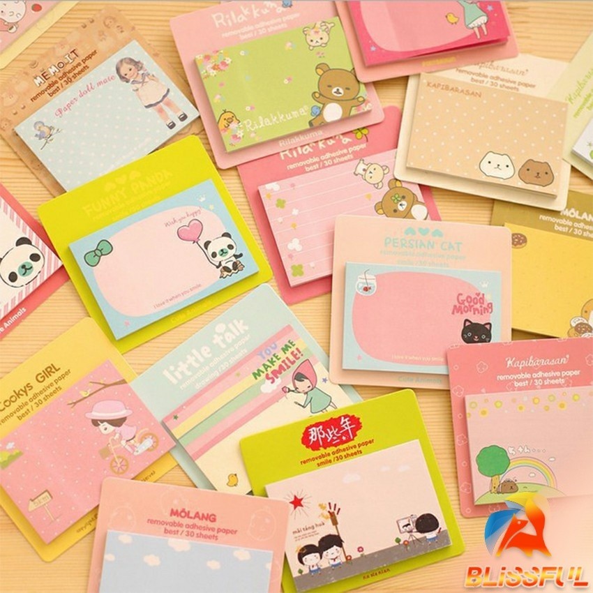 B.F โน้ตการ์ตูนเกาหลี ​กระดาษโน๊ต กาวในตัว ลายน่ารัก (สุ่มลาย) Sticky Note