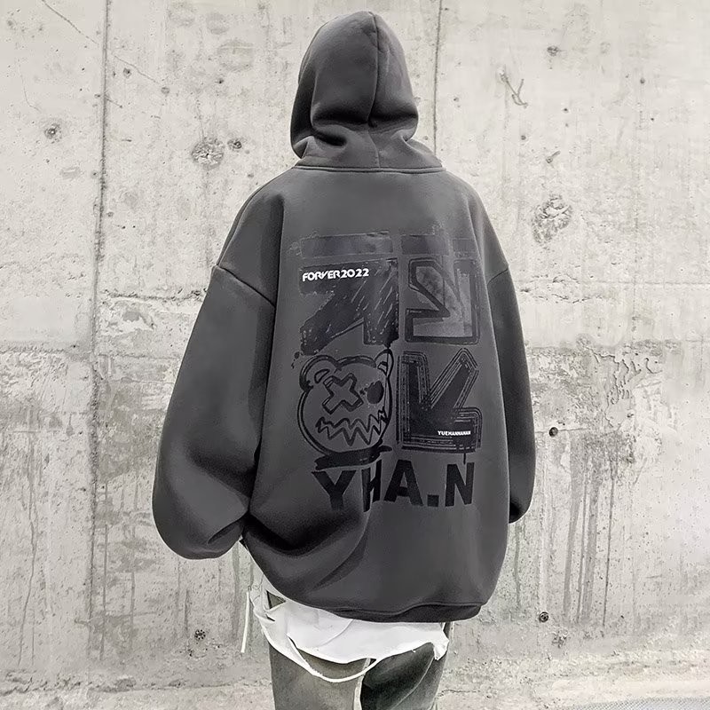 เสื้อกันหนาวลําลอง มีฮู้ด ทรงหลวม แฟชั่นเรียบง่าย สําหรับผู้ชาย