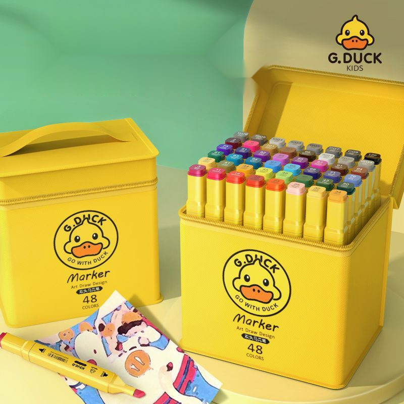 Gduck Little Yellow Duck ปากกามาร์กเกอร์48สีชุดแปรงสีน้ำแห้งสองหัวสำหรับนักเรียนศิลปะ