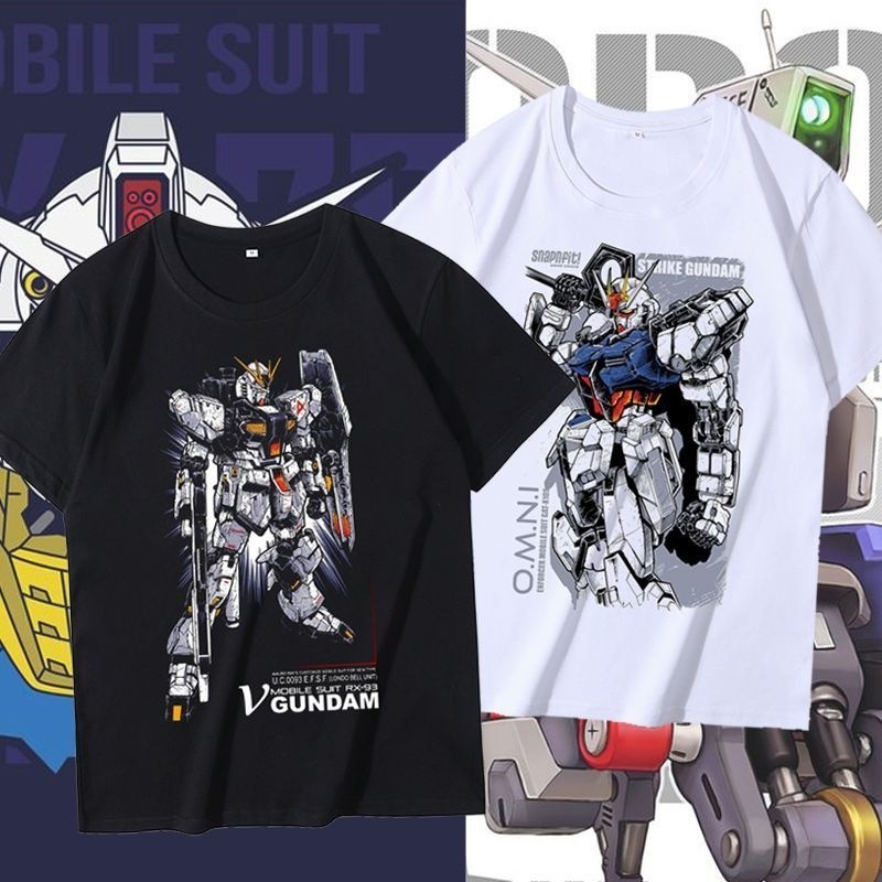 ยอดขายล่าสุด Gundam Mobile Suit  แขนสั้น ชายและผู้หญิง ลายเสื้อยืดด้านบนผ้าฝ้ายพิมพ์ลายแบบอะนิเมะ เสื้อยืดคุณภาพสูง