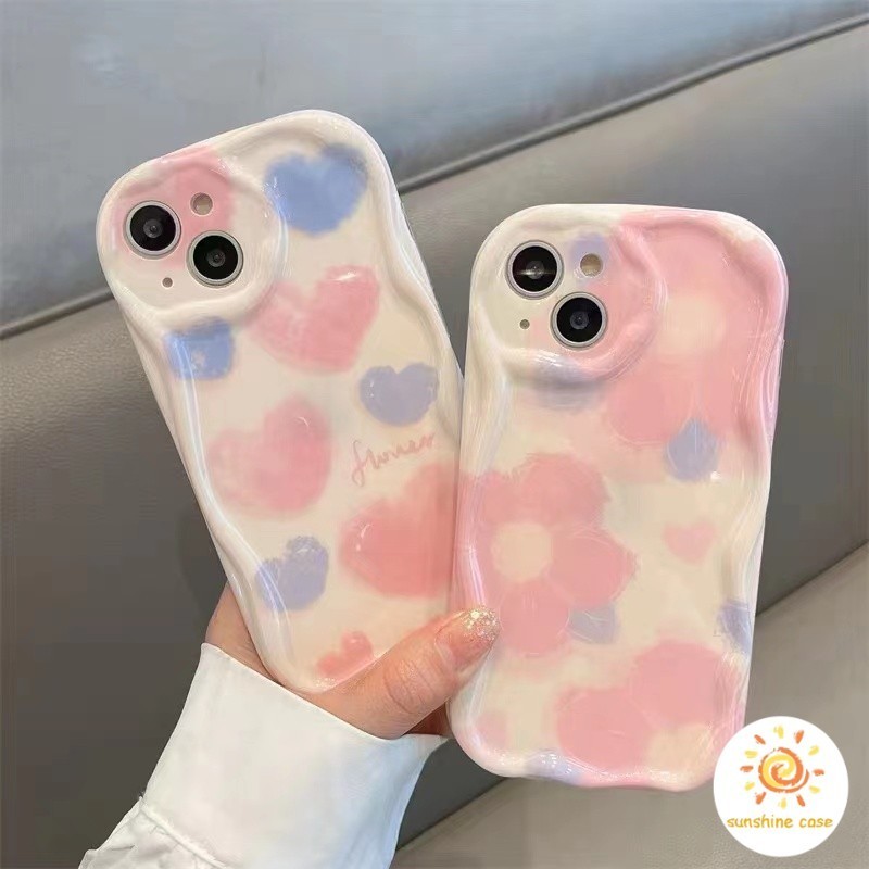 【ส่งจากไทย】จัดส่งภายใน 3 วัน เคสไอโฟน11 เคส For iPhone 11 12 13 14 15 Pro Max 7 8 Plus SE Case ดอกไม้สีฟ้าชมพู เคส