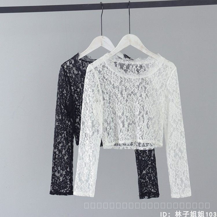 ขายดี เสื้อครอปแขนยาว ผ้าลูกไม้ซีทรู เซ็กซี่ สําหรับผู้หญิง J81