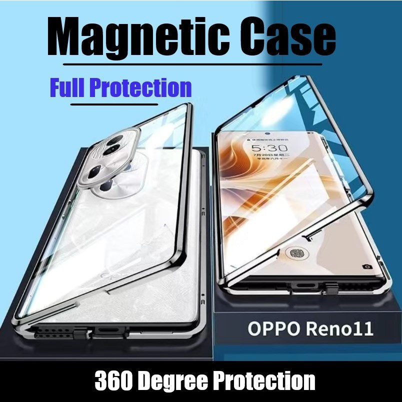 เคสโทรศัพท์มือถือแบบแก้ว ฝาพับแม่เหล็ก สองด้าน 360 องศา ป้องกันกล้อง สําหรับ Oppo Reno 11 Pro Reno11 Pro Reno11Pro 5G° เคสแข็ง ป้องกัน